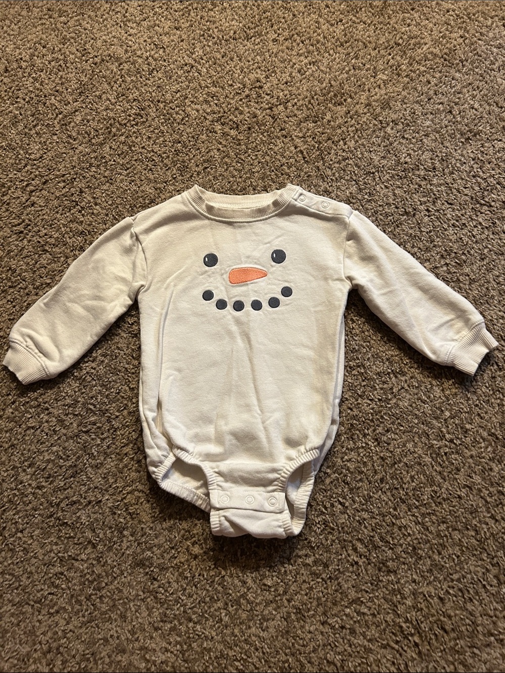 Cream Snowman Long-Sleeve Baby One-Piece Bodysuit